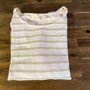 Sezane Cream and Tan Striped Long Sleeve Top